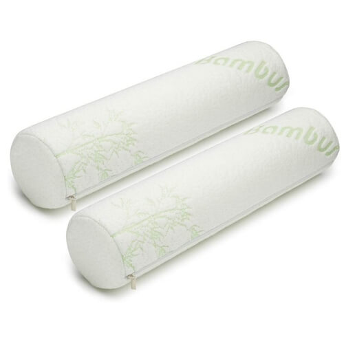 01. 2 Pack Bamboo Cervical Neck Roll Memory Foam Pillow Bolster Pillow Round Neck Pillows Support for Sleeping Bolster Pillow for Bed Legs Back