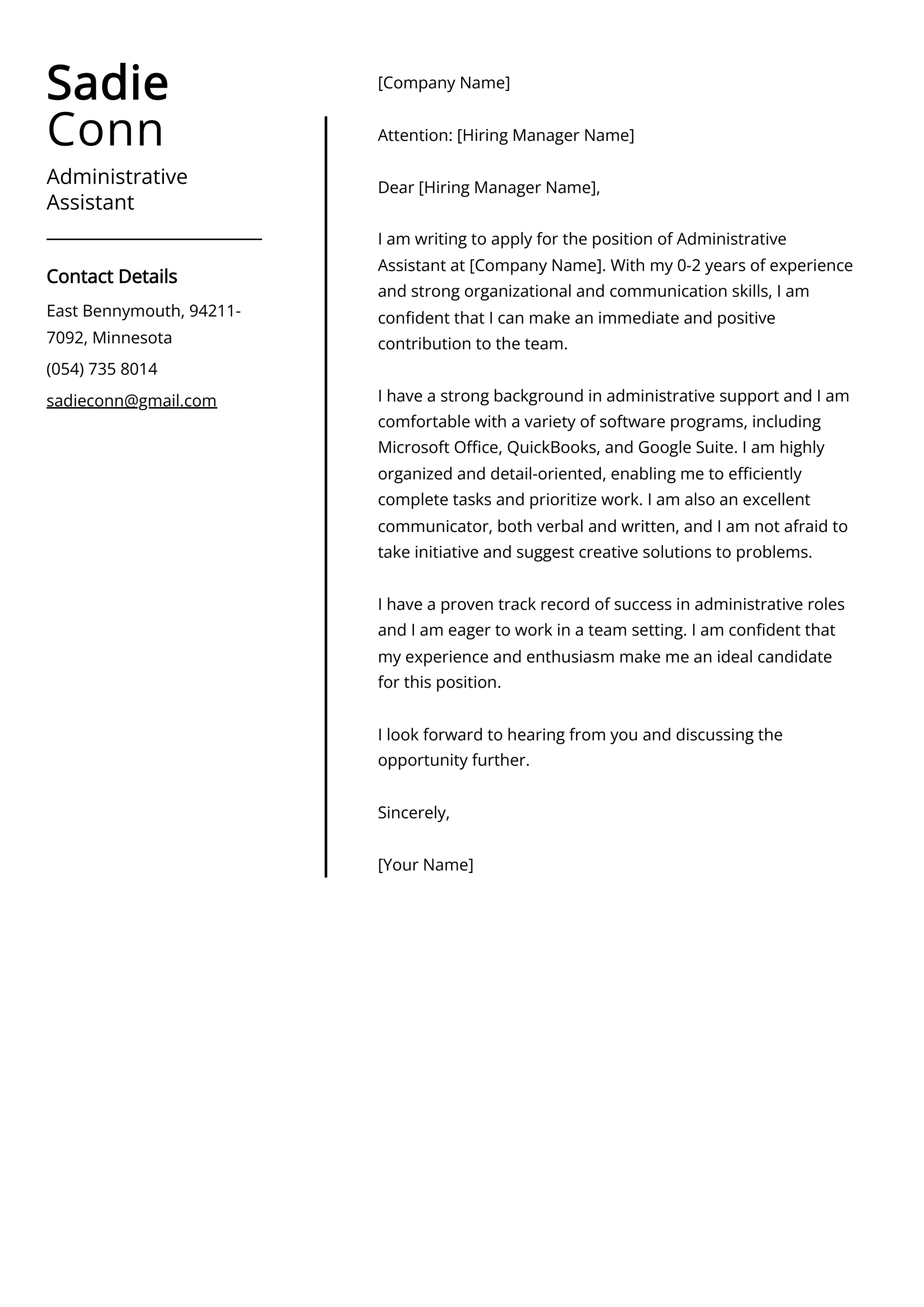 Administrative Assistant Cover Letter Example (Free Guide)