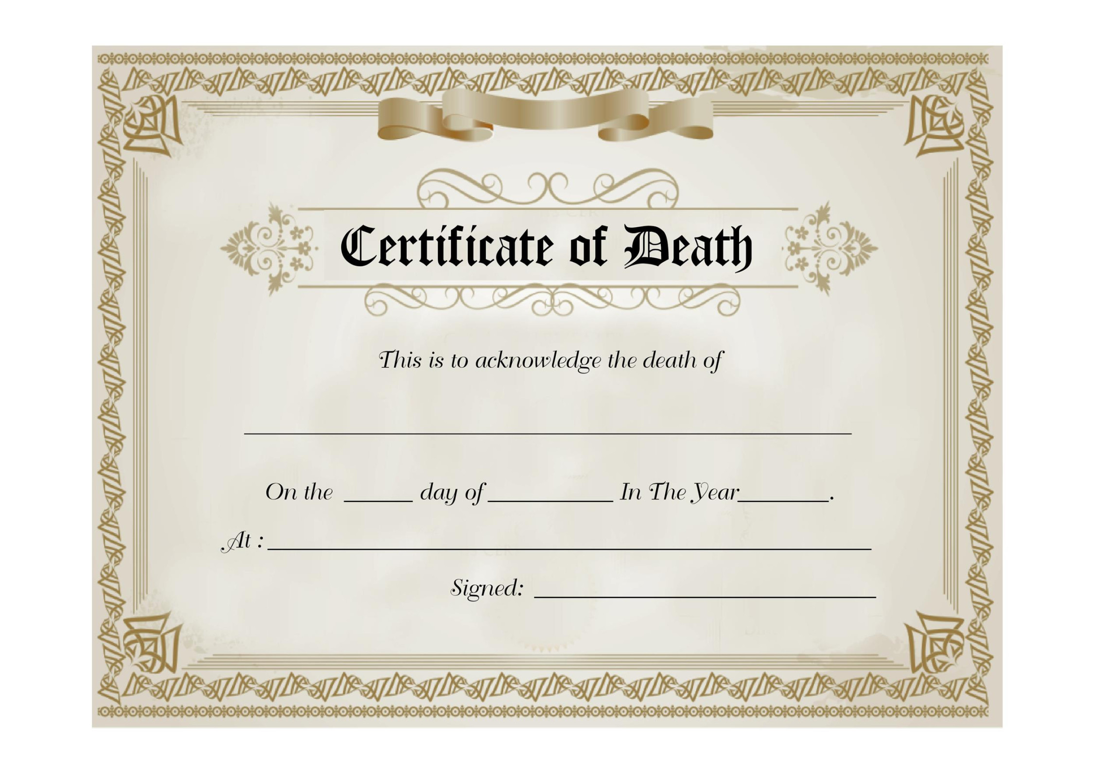 Blank Death Certificate Templates [% FREE] ᐅ TemplateLab