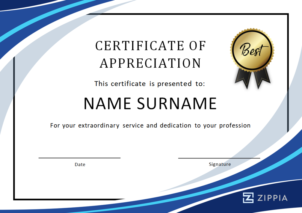 Certificate of Appreciation Template [Word] - Zippia