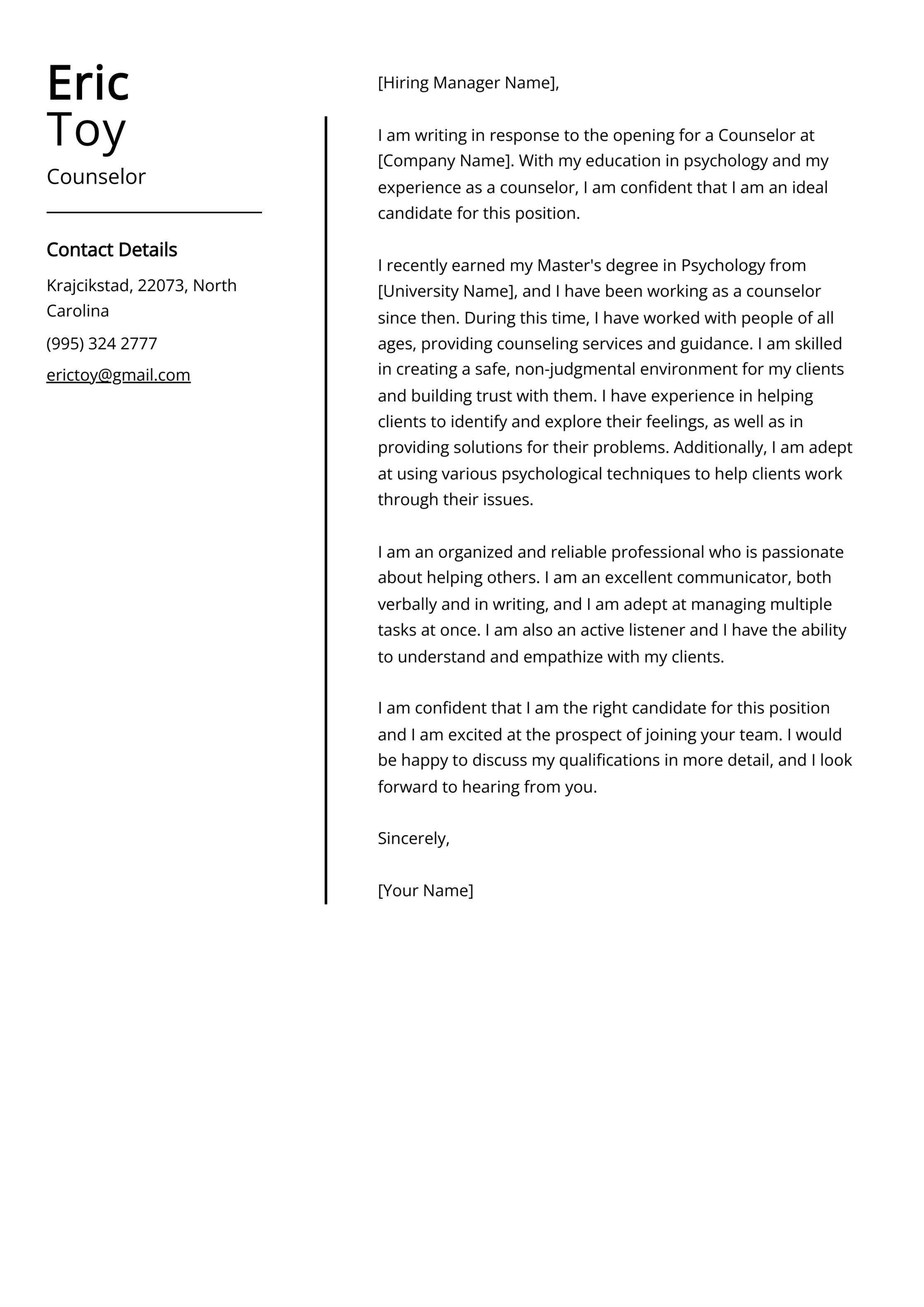 Counselor Cover Letter Example (Free Guide)