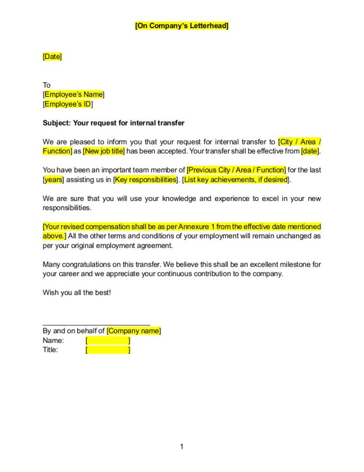 DocuX Templates  Internal Transfer Letter