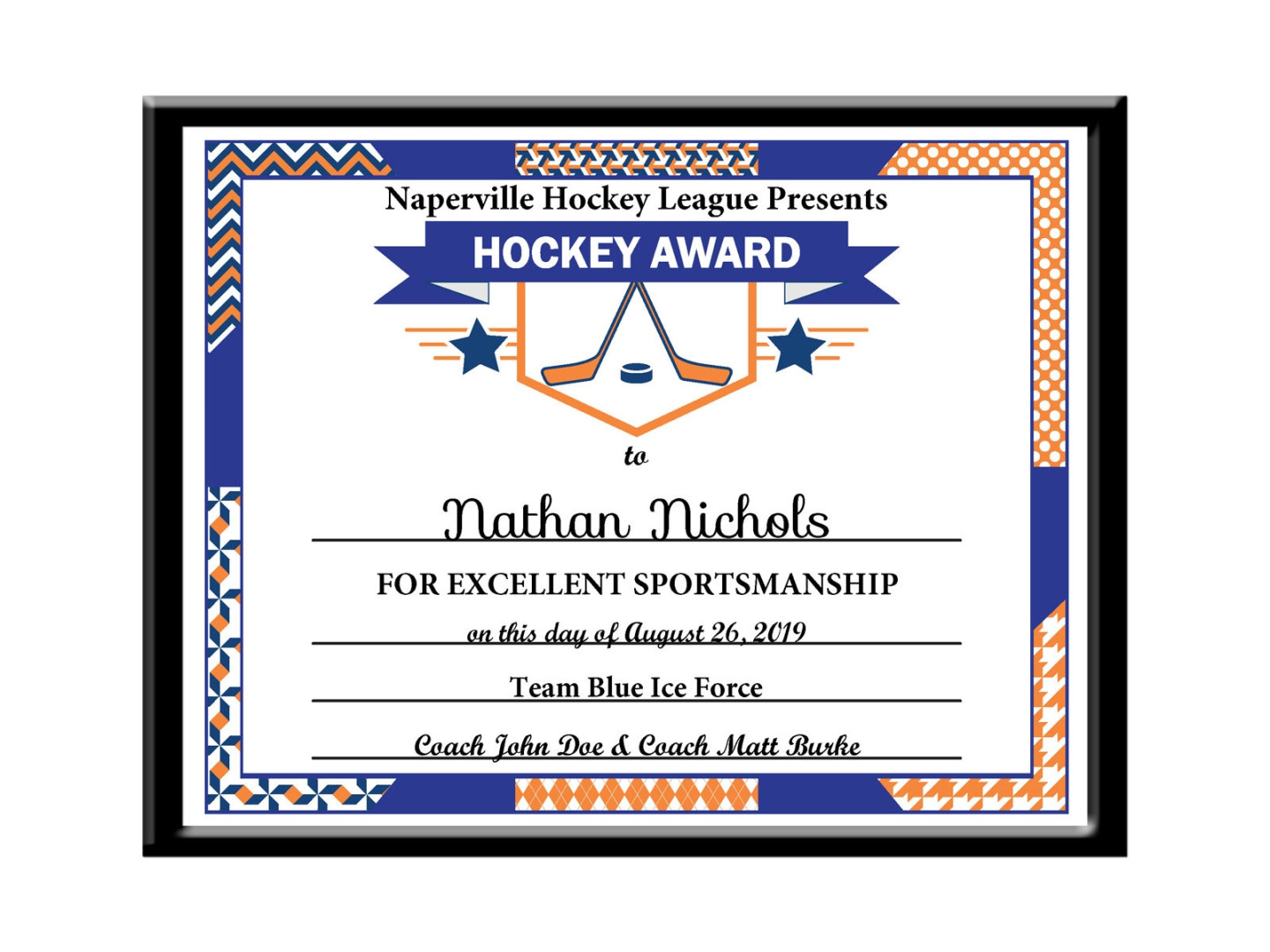 Editable PDF Hockey Sports Team Certificate Award Template Letter