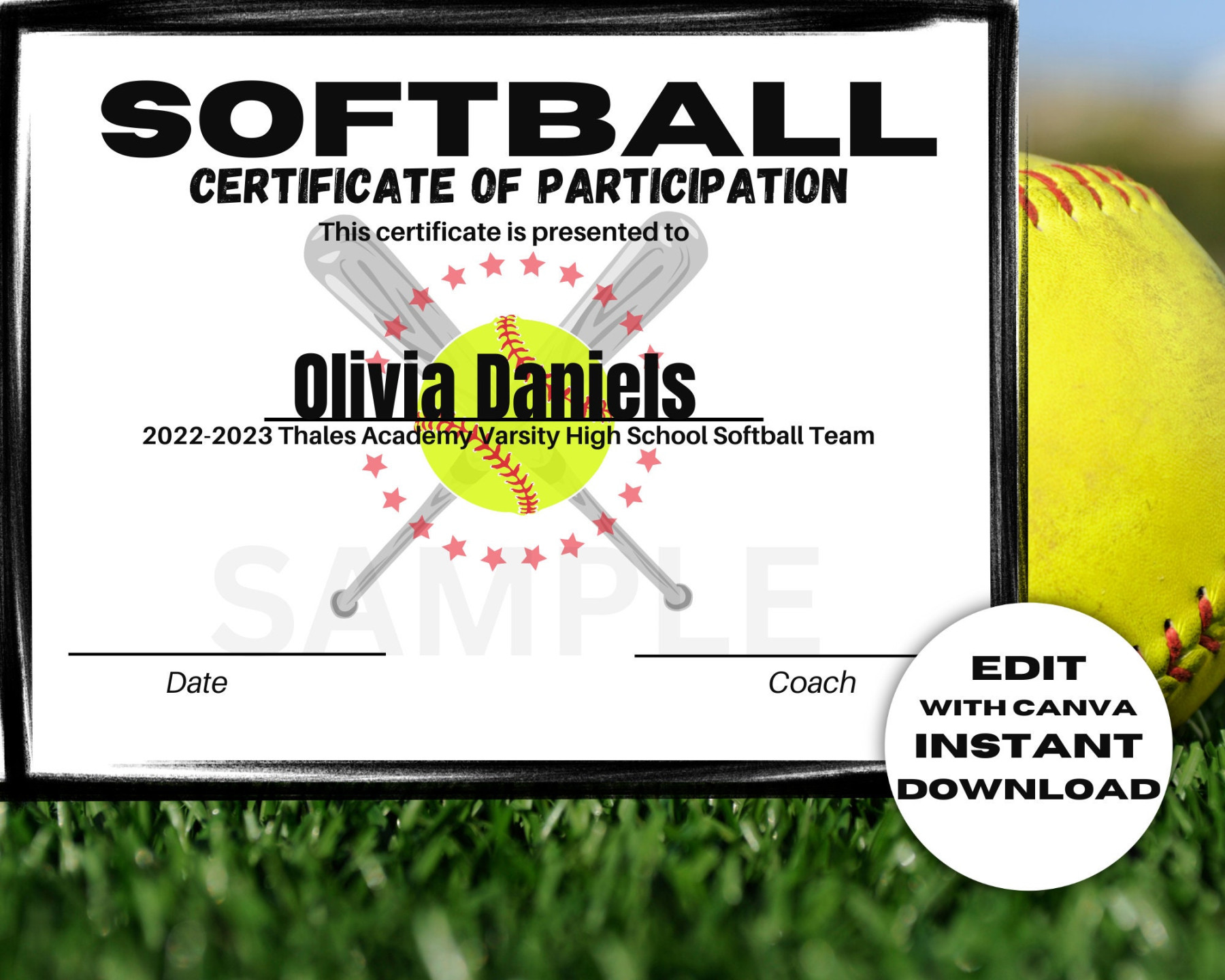 Editable Softball Certificate Template Award Participation-diploma