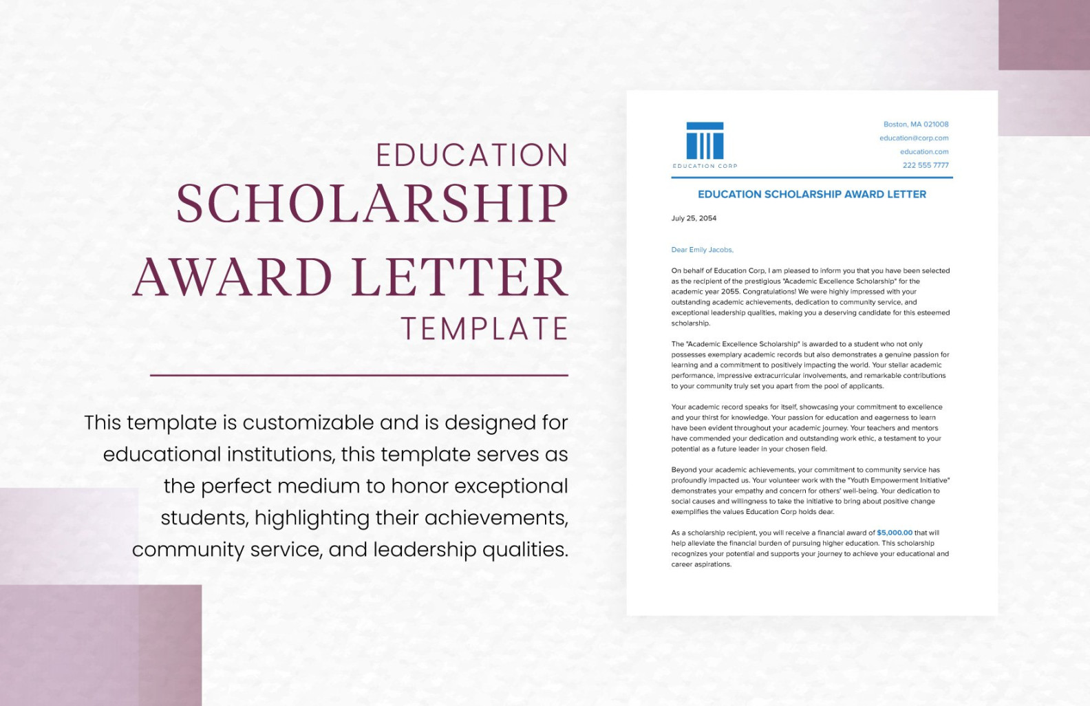 Education Scholarship Award Letter Template in Word, PDF, Google