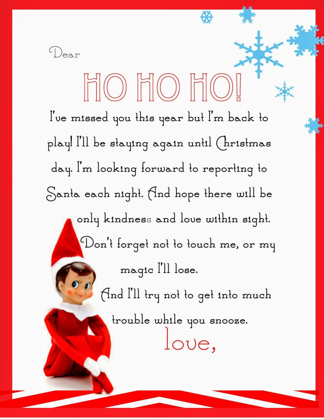 Elf on the Shelf Letter free printable (Yummy Mummy Kitchen)