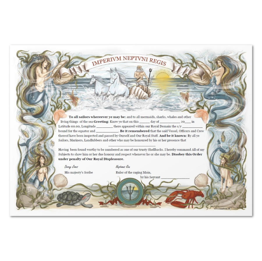 Equator Certificate – Ocean Dream for Crossing The Line