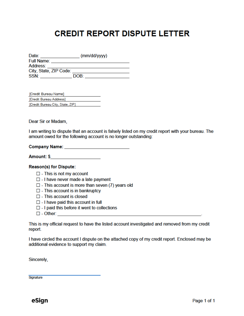 Free Credit Report Dispute Letter Template  PDF  Word