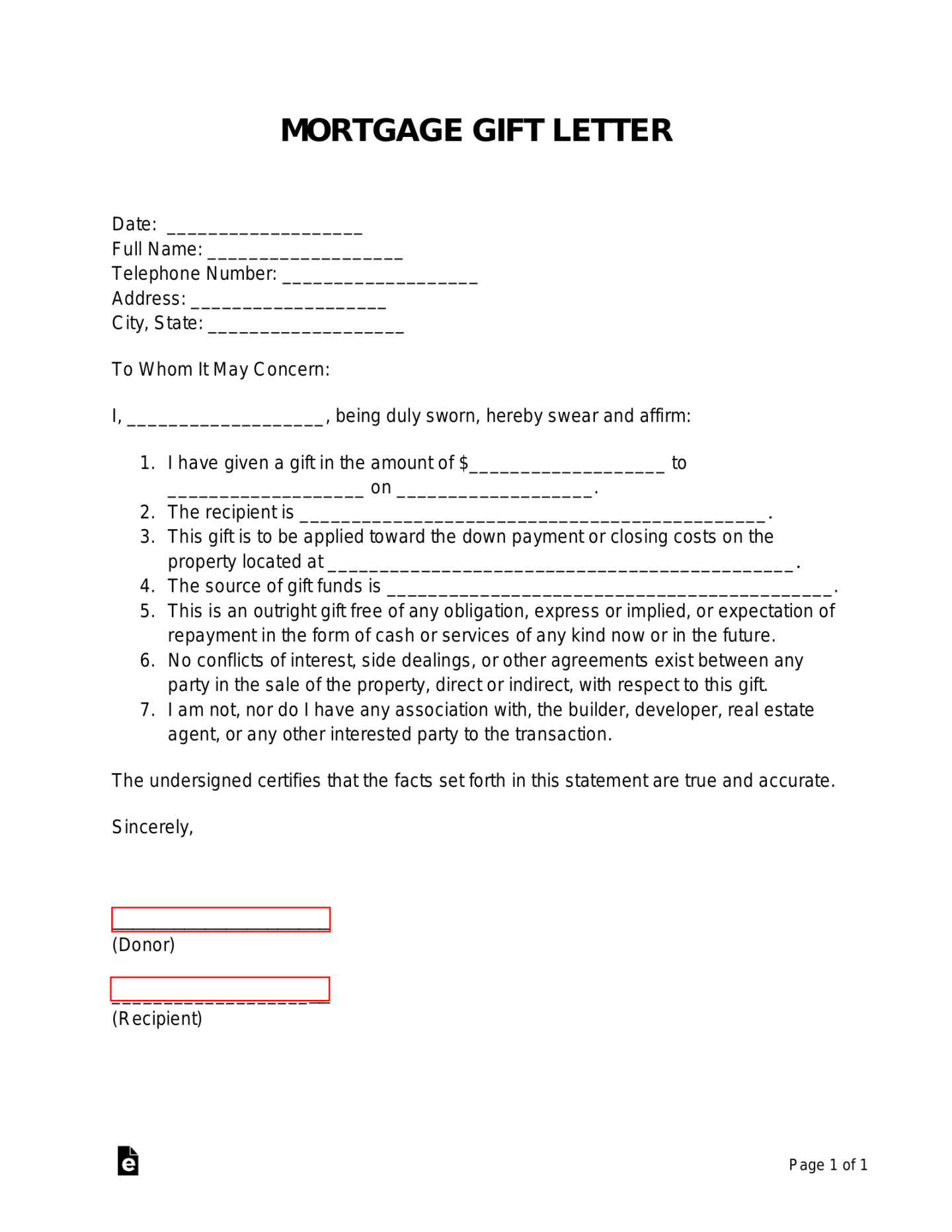 Free Gift Letter for Mortgage Template - PDF  Word – eForms