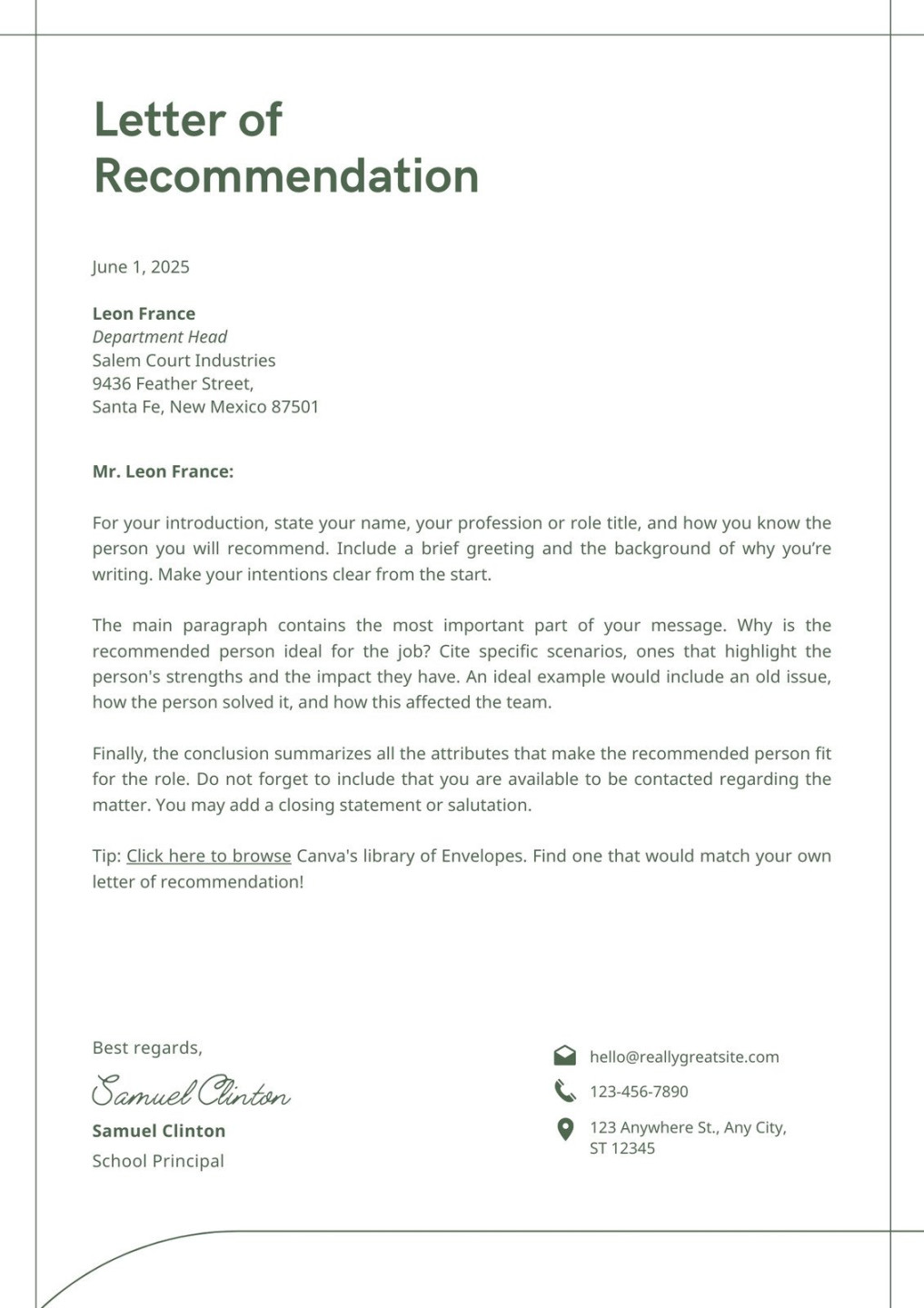 Free printable letter of recommendation templates  Canva