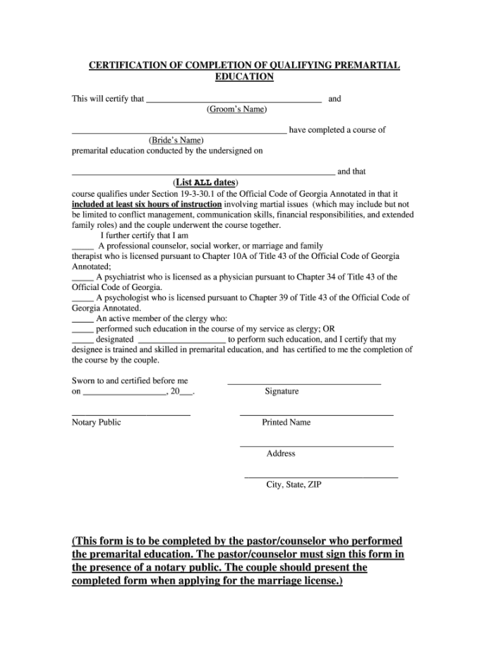 Free printable premarital counseling certificate: Fill out & sign