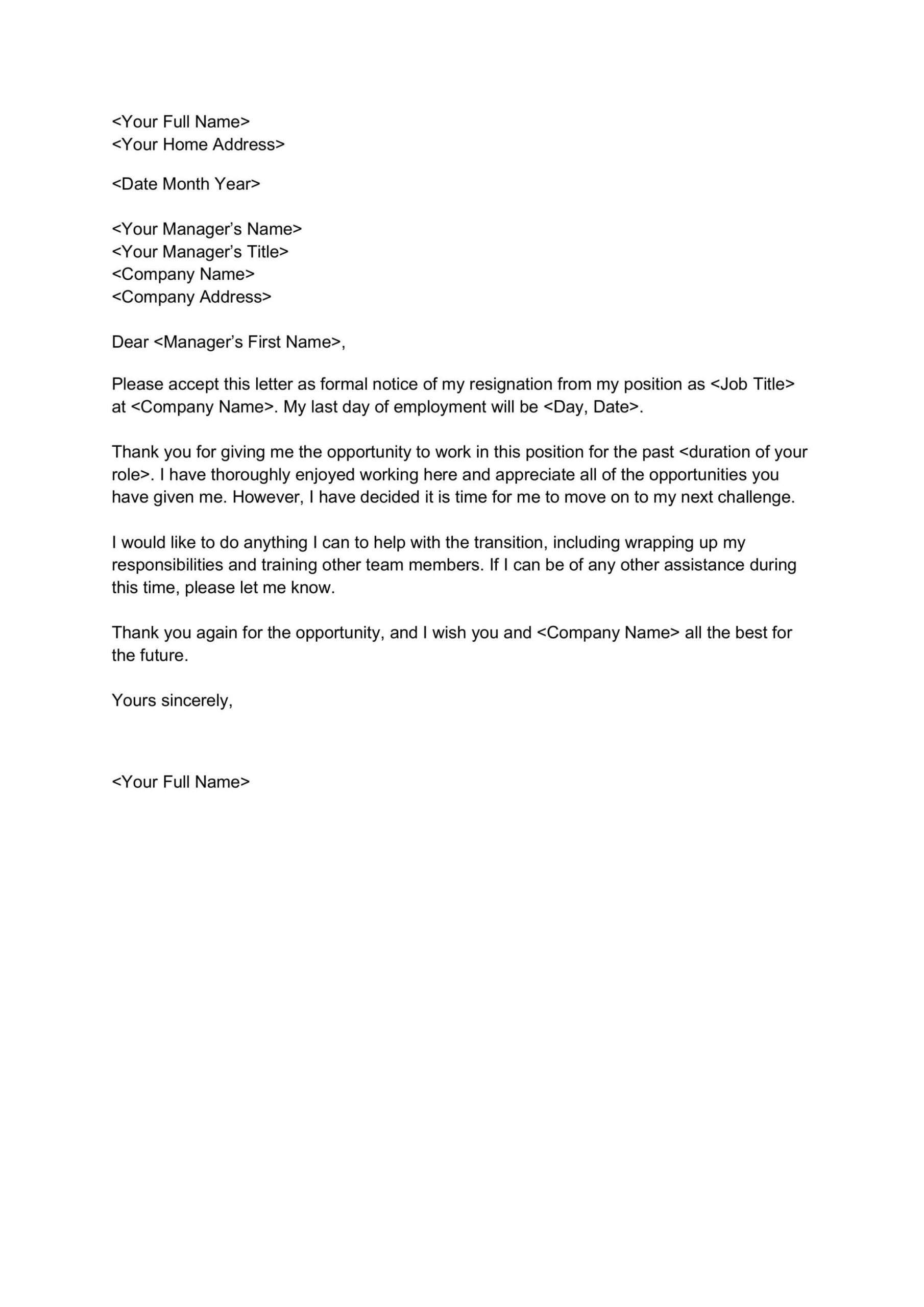 Free Resignation Letter Template - Jobstreet Singapore