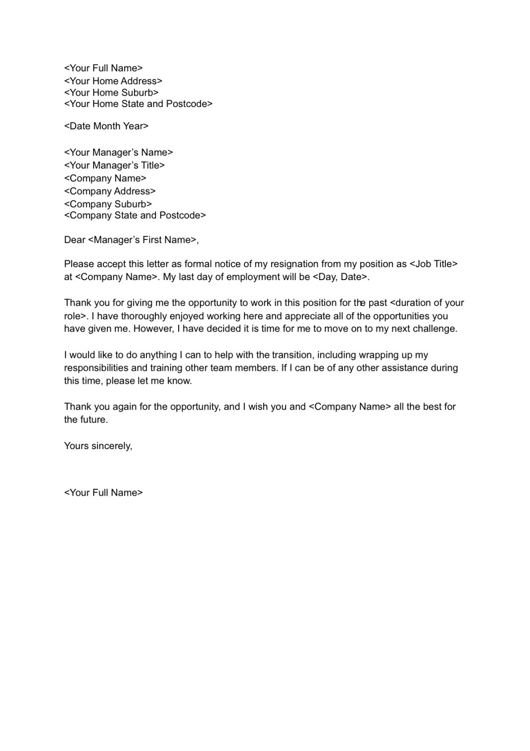 Free resignation letter template - SEEK