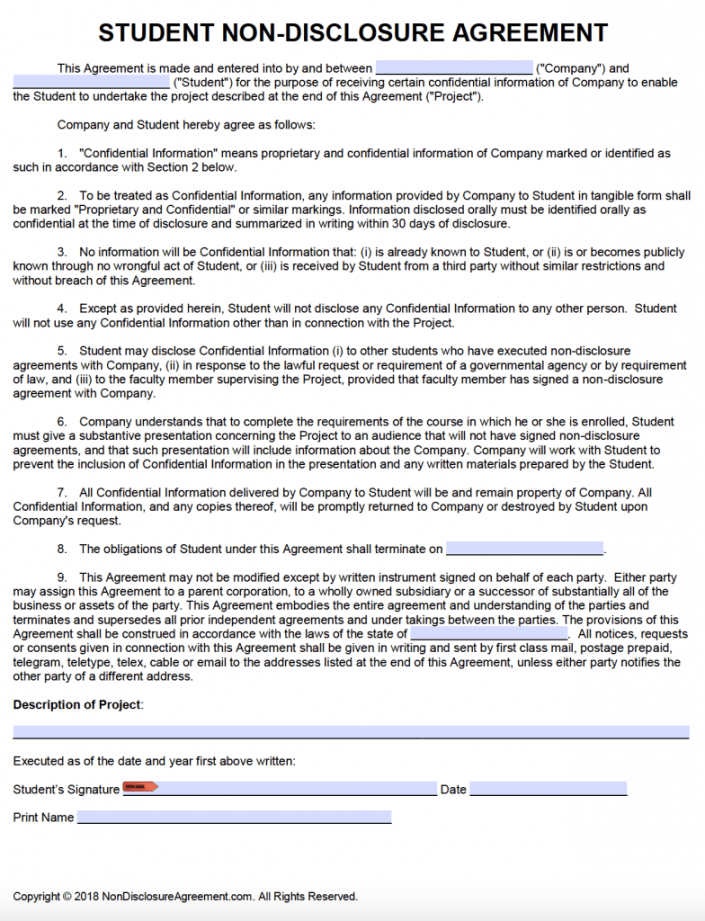 Free Student Non-Disclosure Agreement (NDA)  PDF  Word (