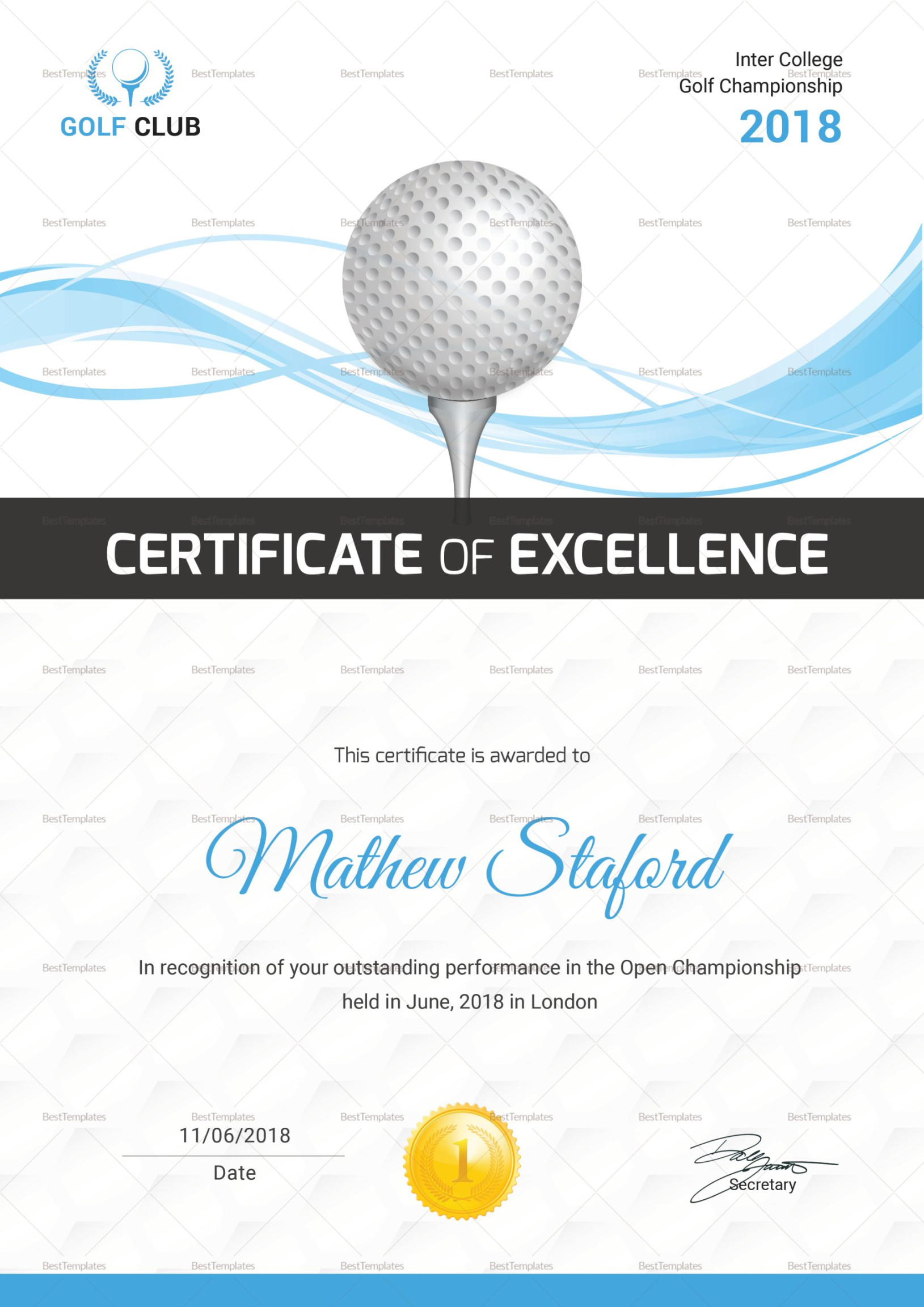 Golf Certificate Design Template in PSD, Word