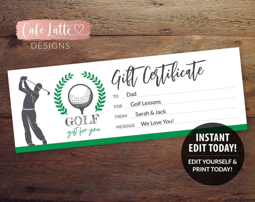 GOLF Gift Certificate Editable Template Printable, Personalized