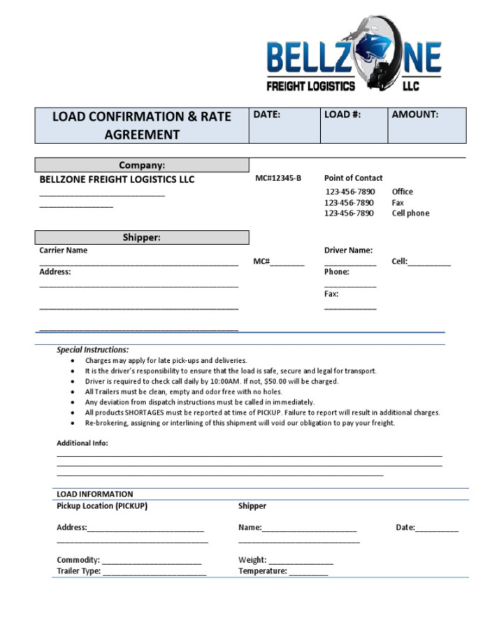 Load Confirmation & Rate Agreement  Download Free PDF  Cargo  Trade