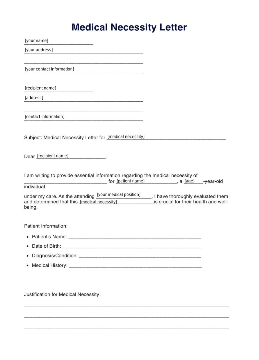 Medical Necessity Letter Template & Example  Free PDF Download