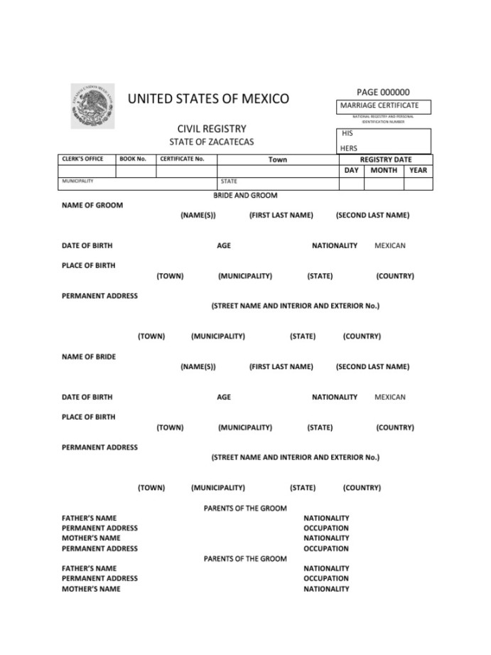 Mexico Marriage Certificate  Download Free PDF  Marriage  Wedding