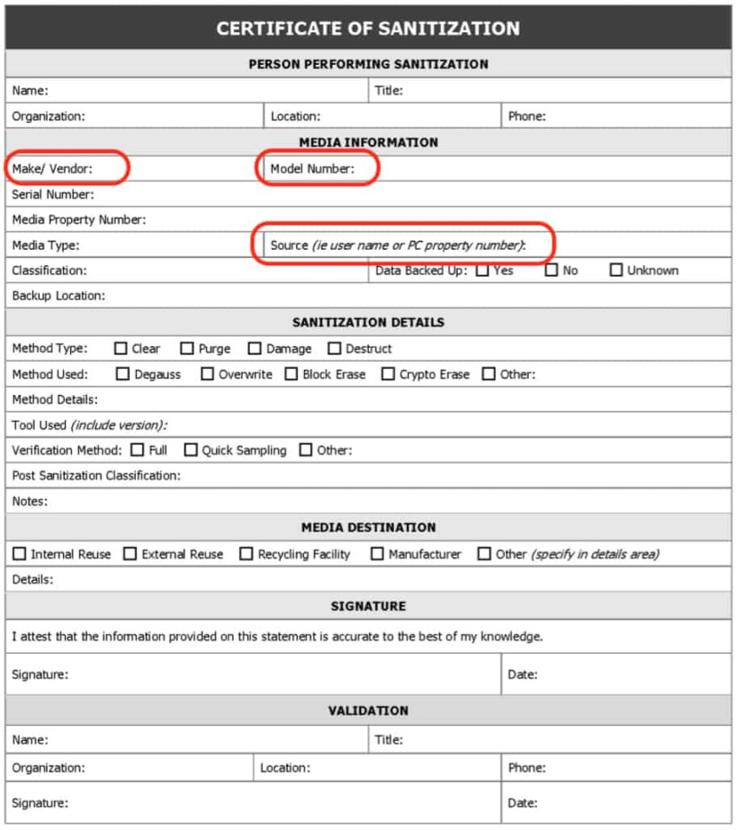 NIST - Certificate of Destruction