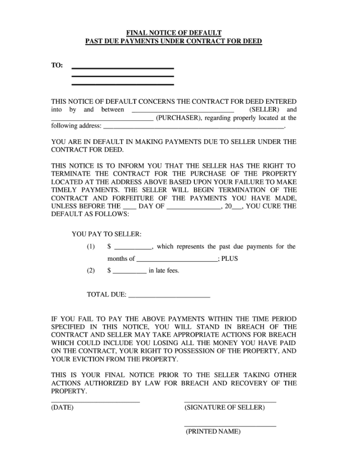 Notice Of Default Letter - Fill Online, Printable, Fillable, Blank