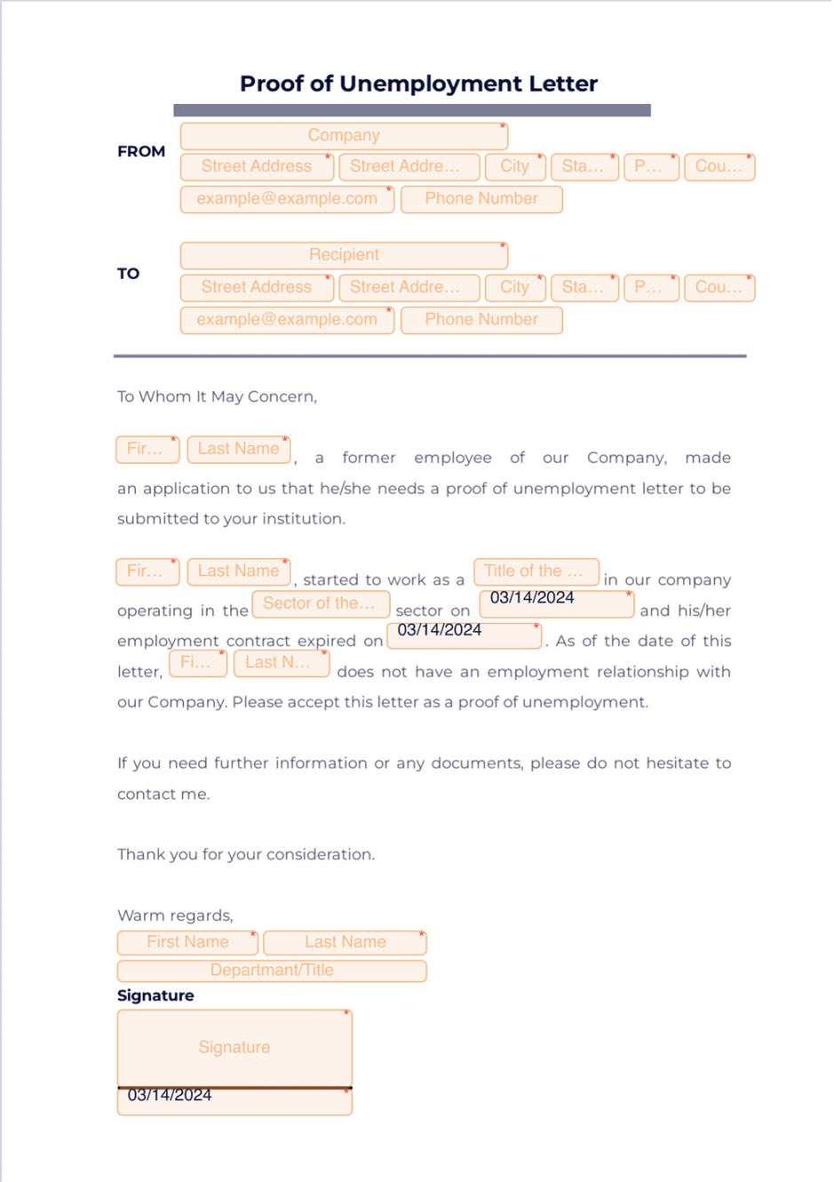 Proof of Unemployment Letter Sample - PDF Templates  Jotform