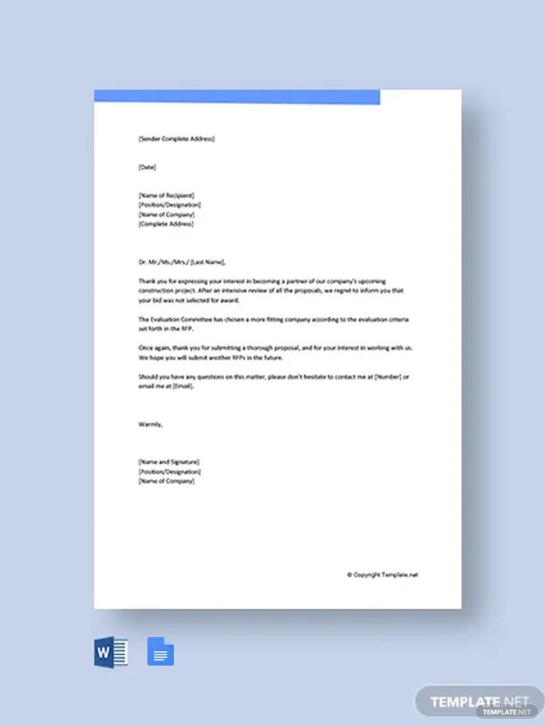 RFP Proposal Rejection Letter in Word, Google Docs, PDF - Download