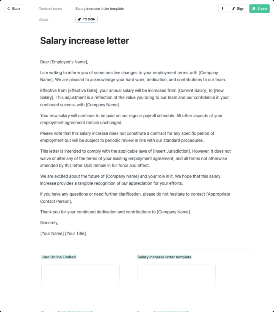 Salary increase letter template - free to use