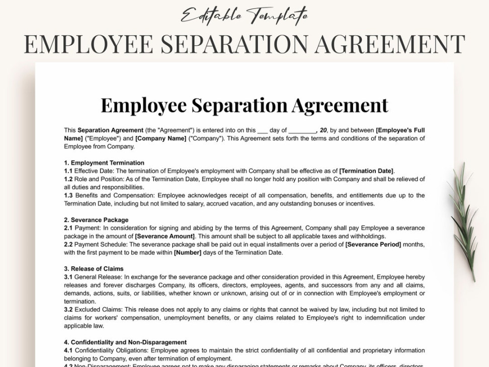 Simple Employee Separation Agreement Template Printable Employee