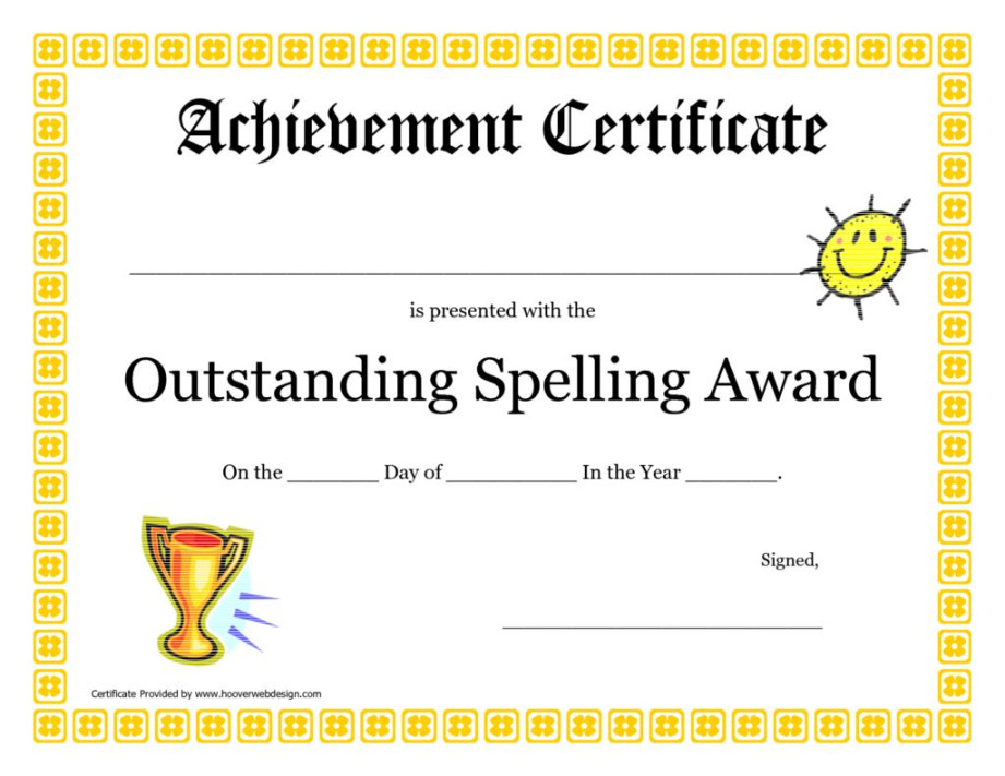 Top Spelling Bee Award Certificate Template