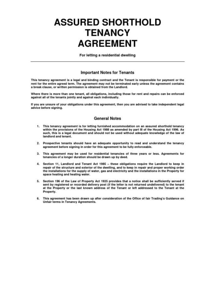 Assured Shorthold Tenancy Agreement  Download Free PDF