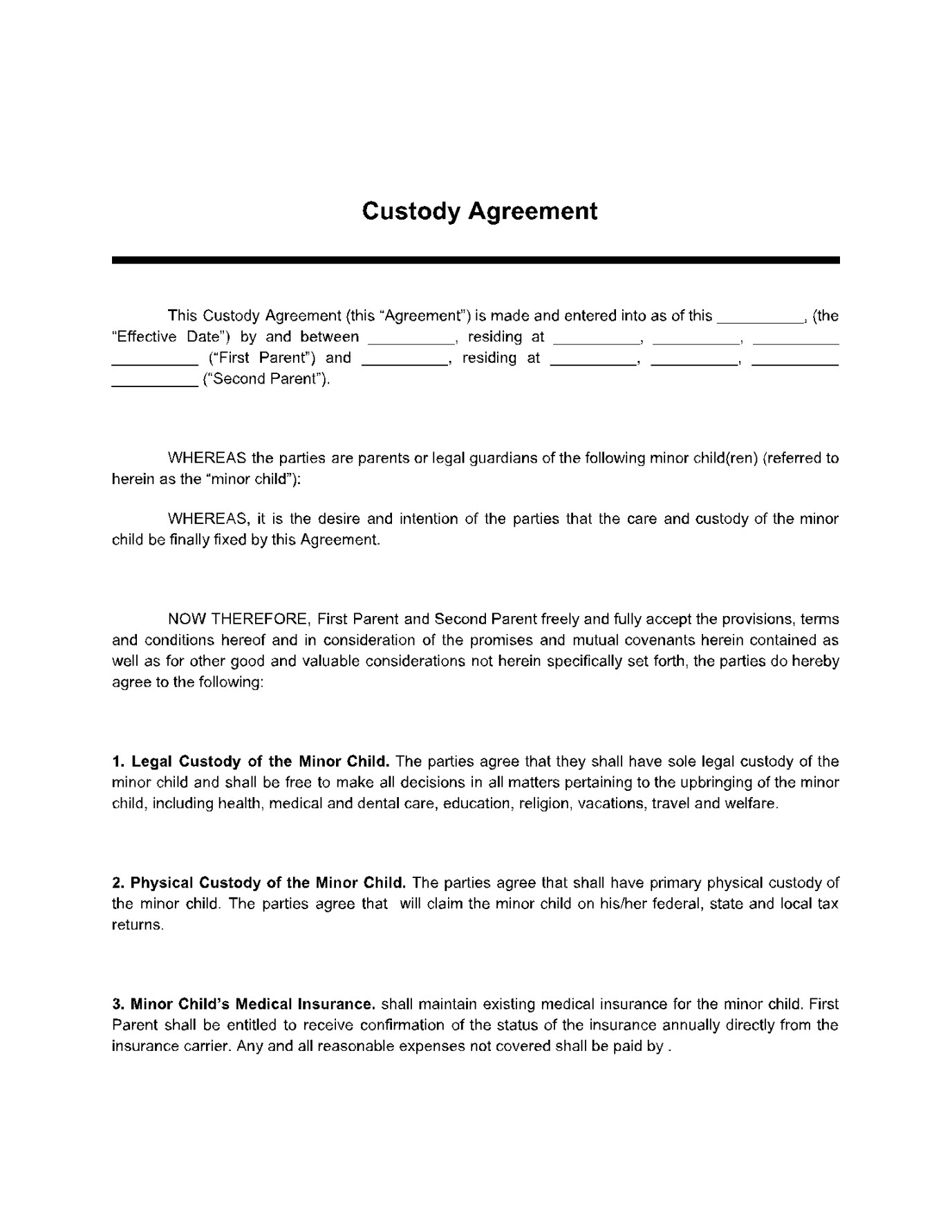 Custody Agreement Template (% Free) - CocoSign