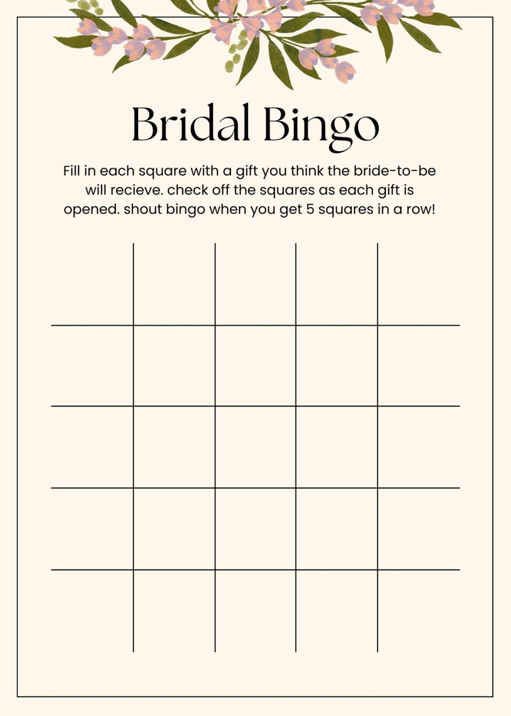 Customize + Bridal Shower Bingo Card Templates Online - Canva