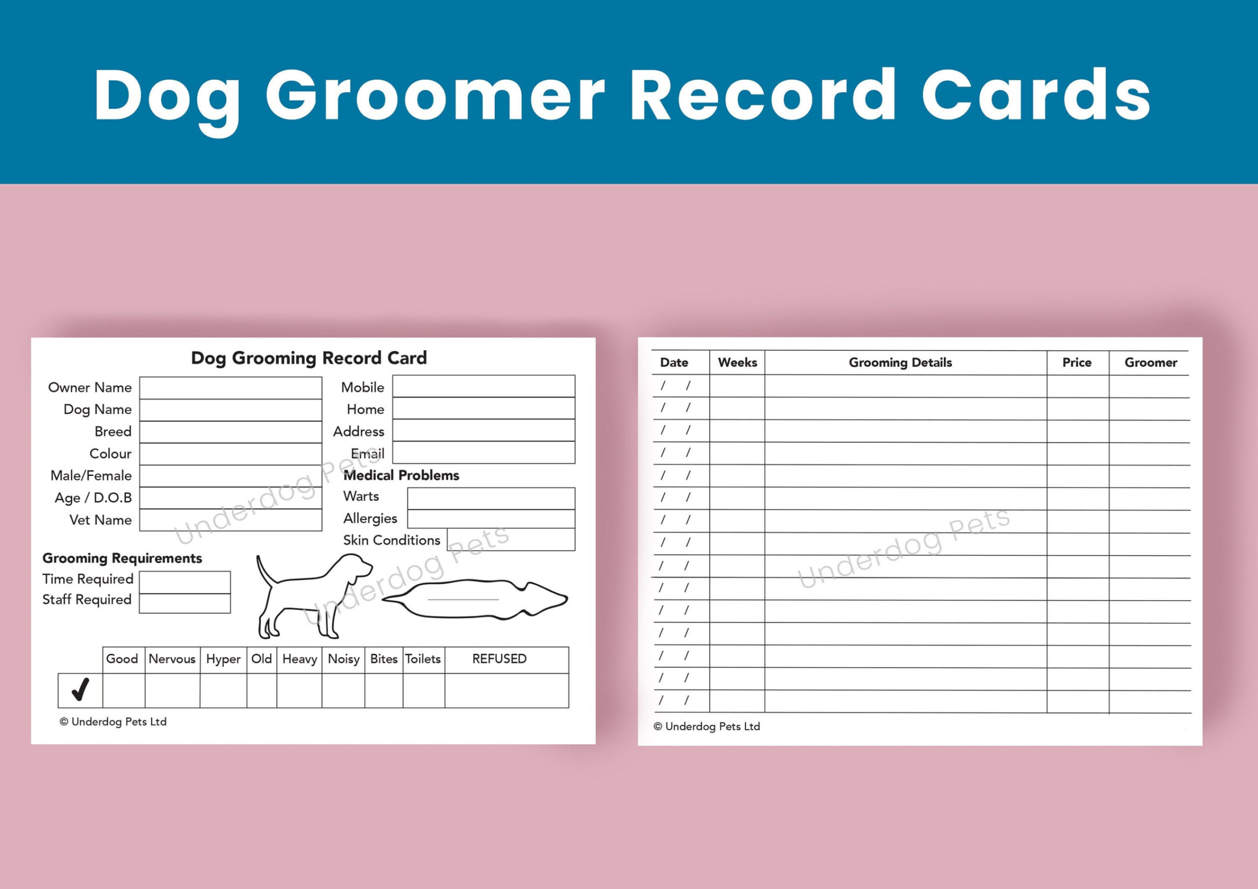 Dog Groomer Client Record Cards UK Standard A Cards Digital