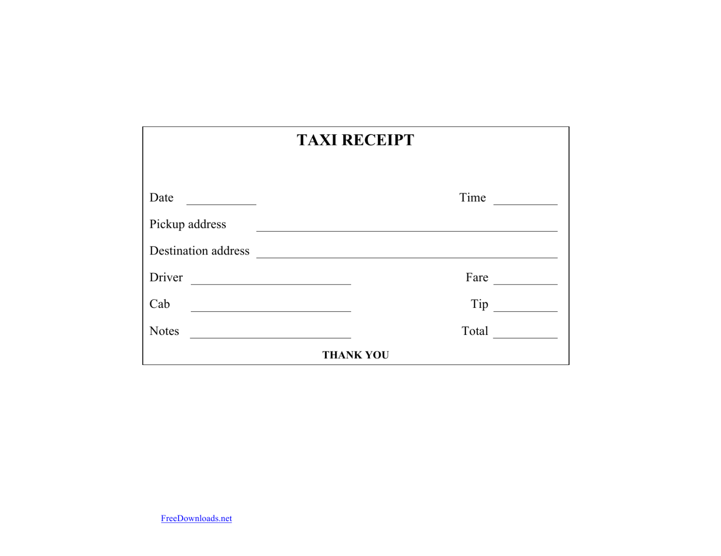 Download Blank Printable Taxi/Cab Receipt Template  Excel  PDF