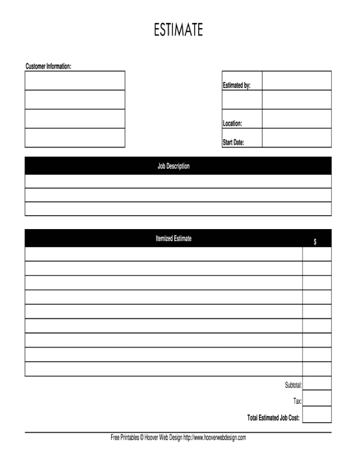 Estimate Template - Fill Online, Printable, Fillable, Blank