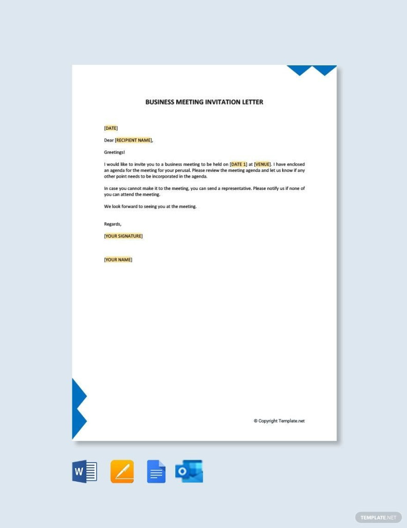 Formal Business Meeting Invitation Letter in Google Docs, Word