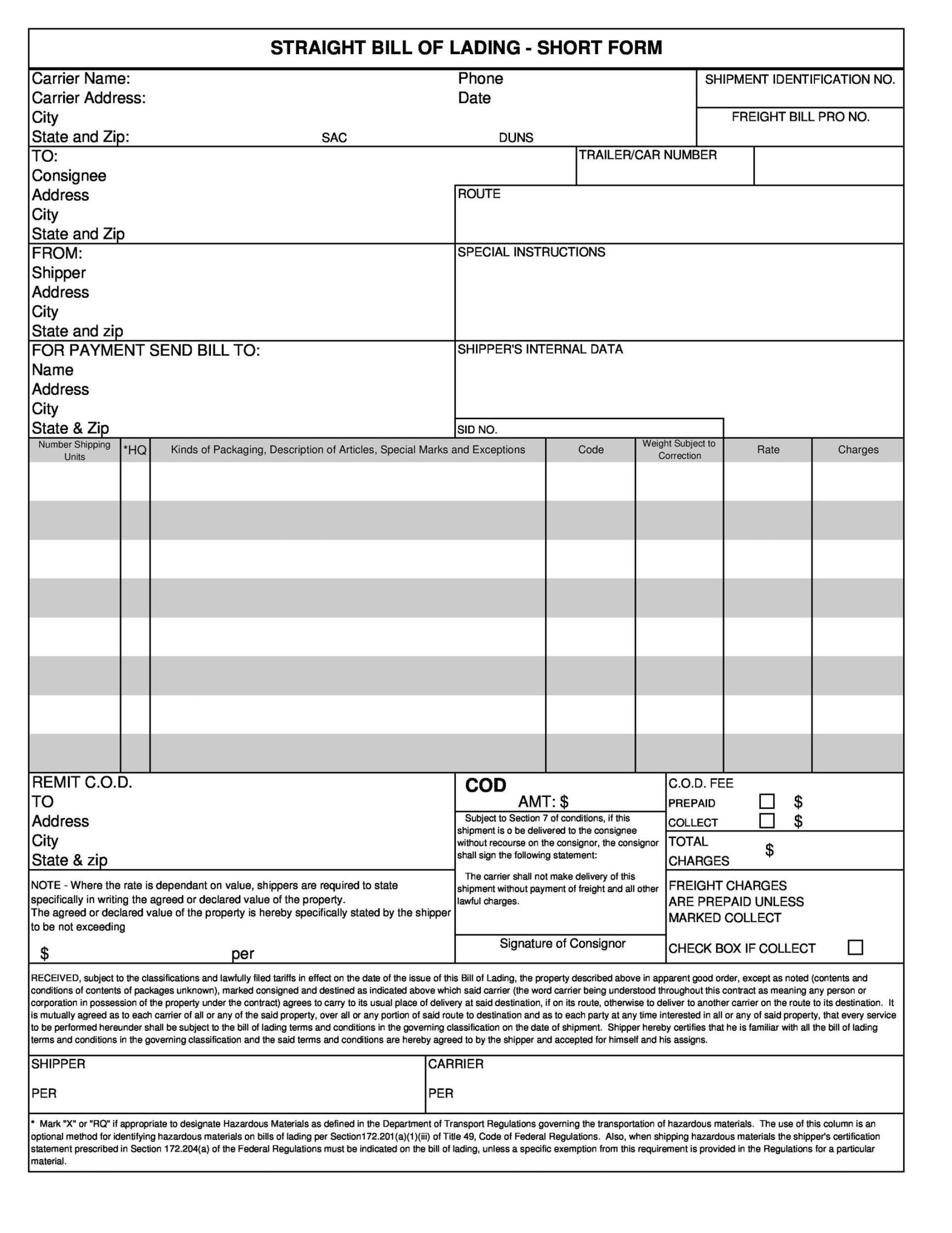 Free Bill of Lading Forms & Templates ᐅ TemplateLab