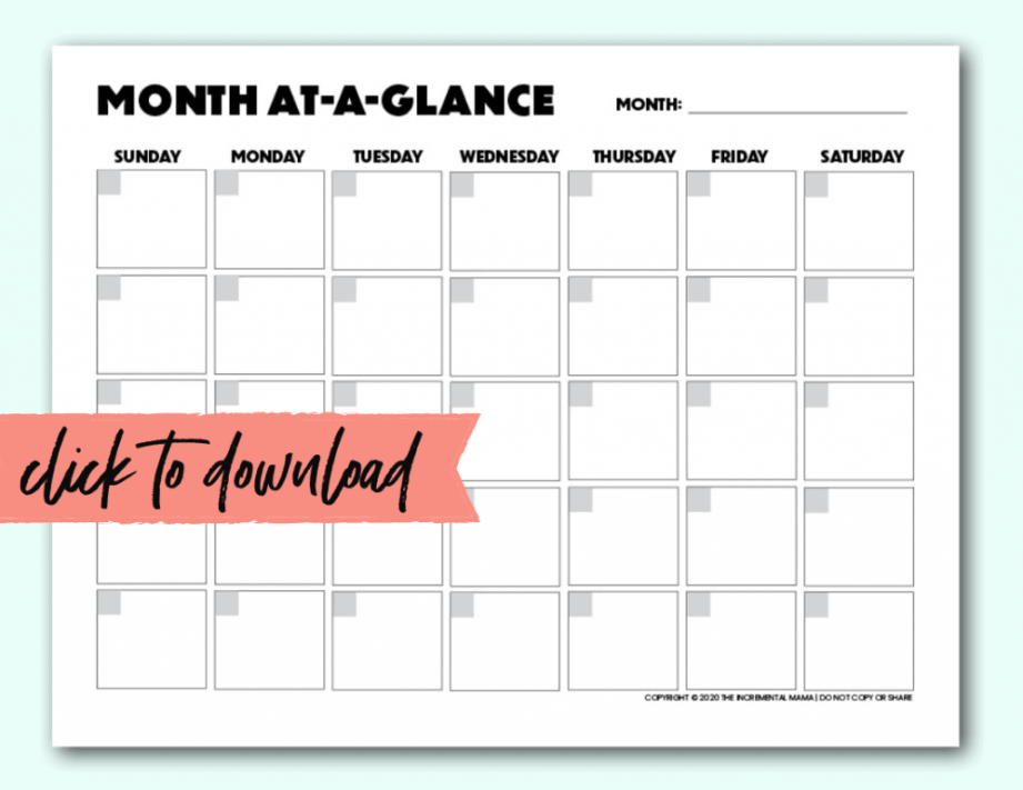 Free Blank Monthly Calendar Template PDF - The Incremental Mama