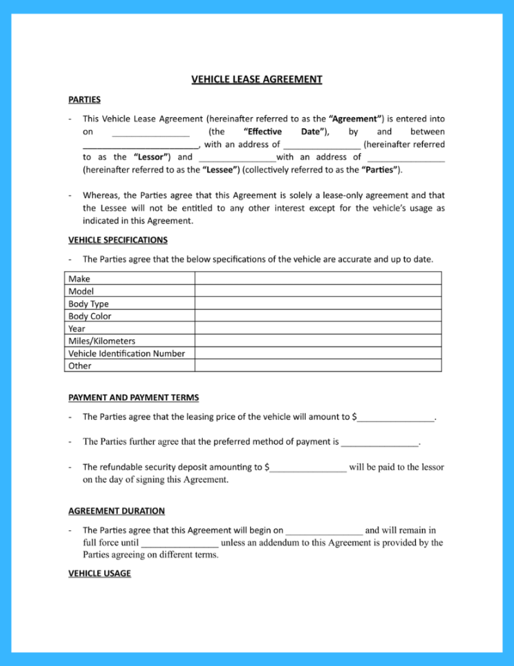 Free Car Lease Agreement Template to Win More Clients