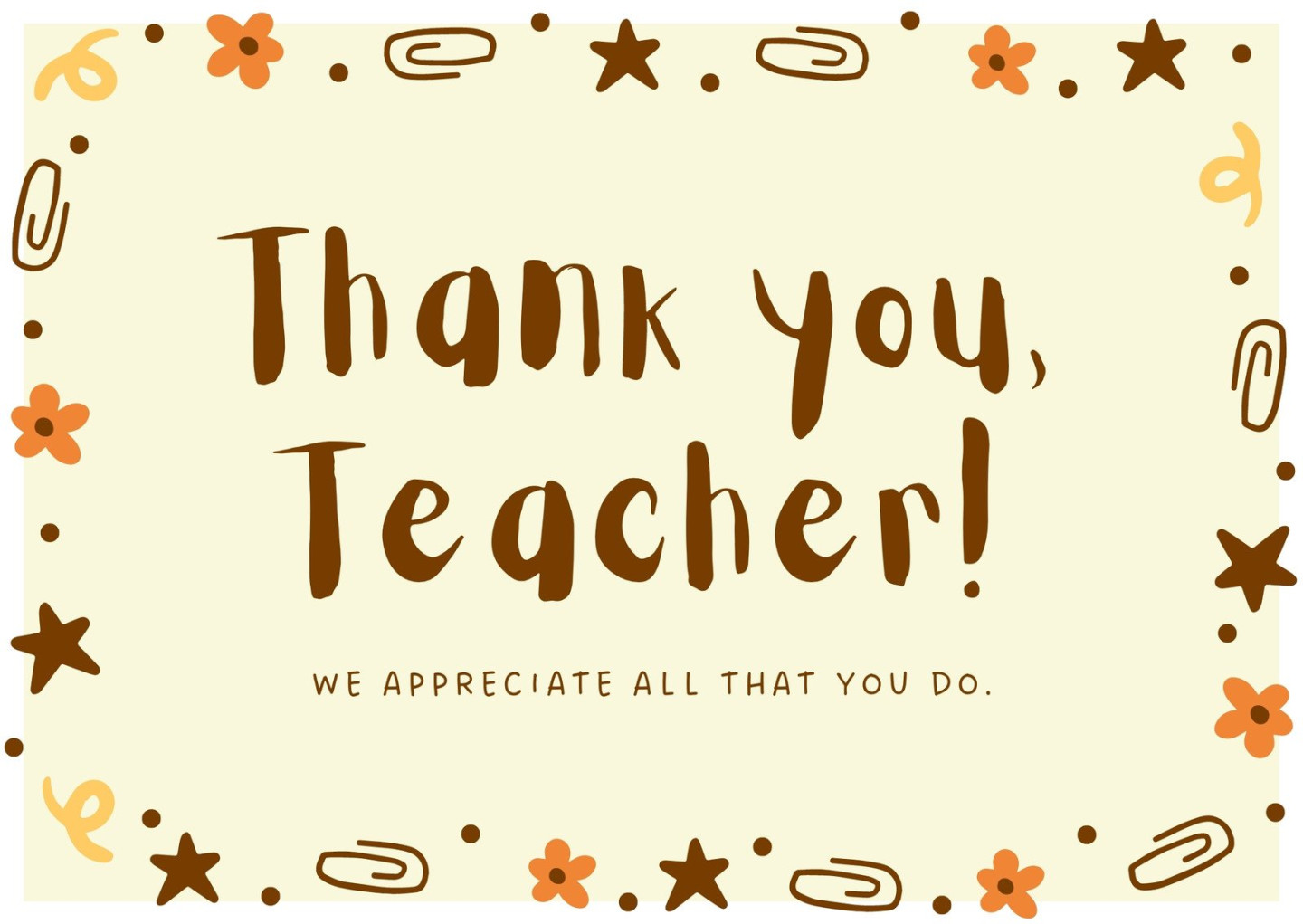 Free custom printable teacher thank you card templates  Canva