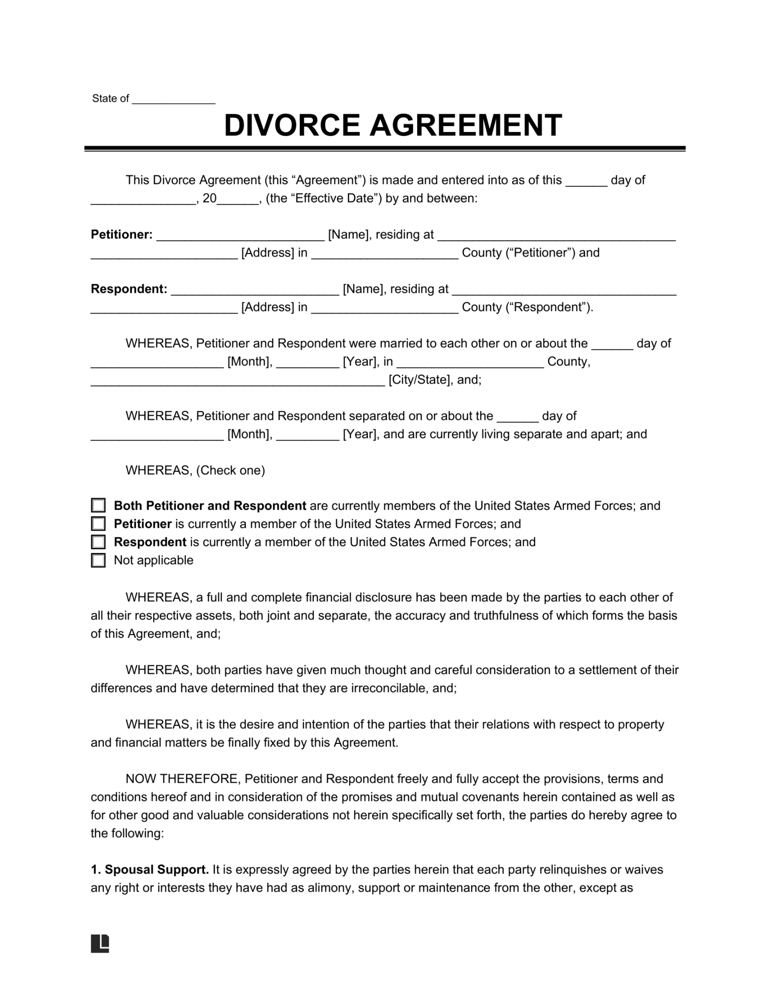 Free Divorce Settlement Agreement Template  PDF & Word