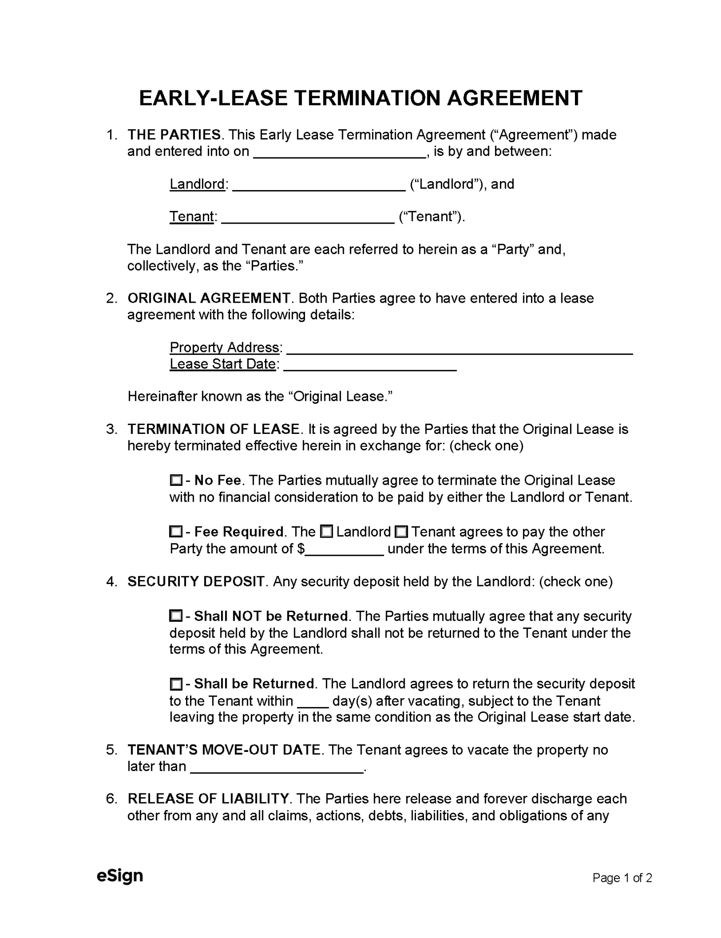 Free Early-Lease Termination Agreement Template  PDF