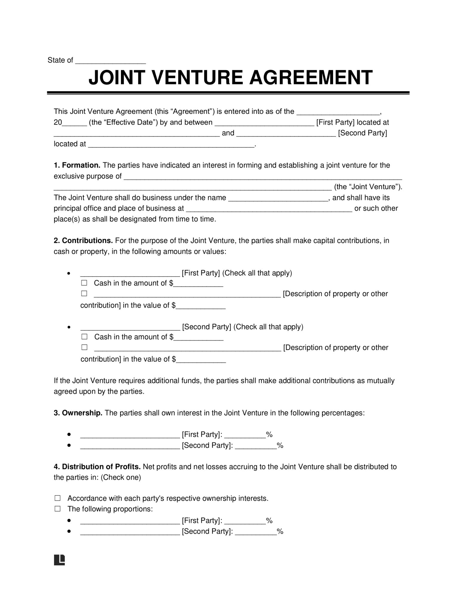 Free Joint Venture Agreement Template  PDF & Word