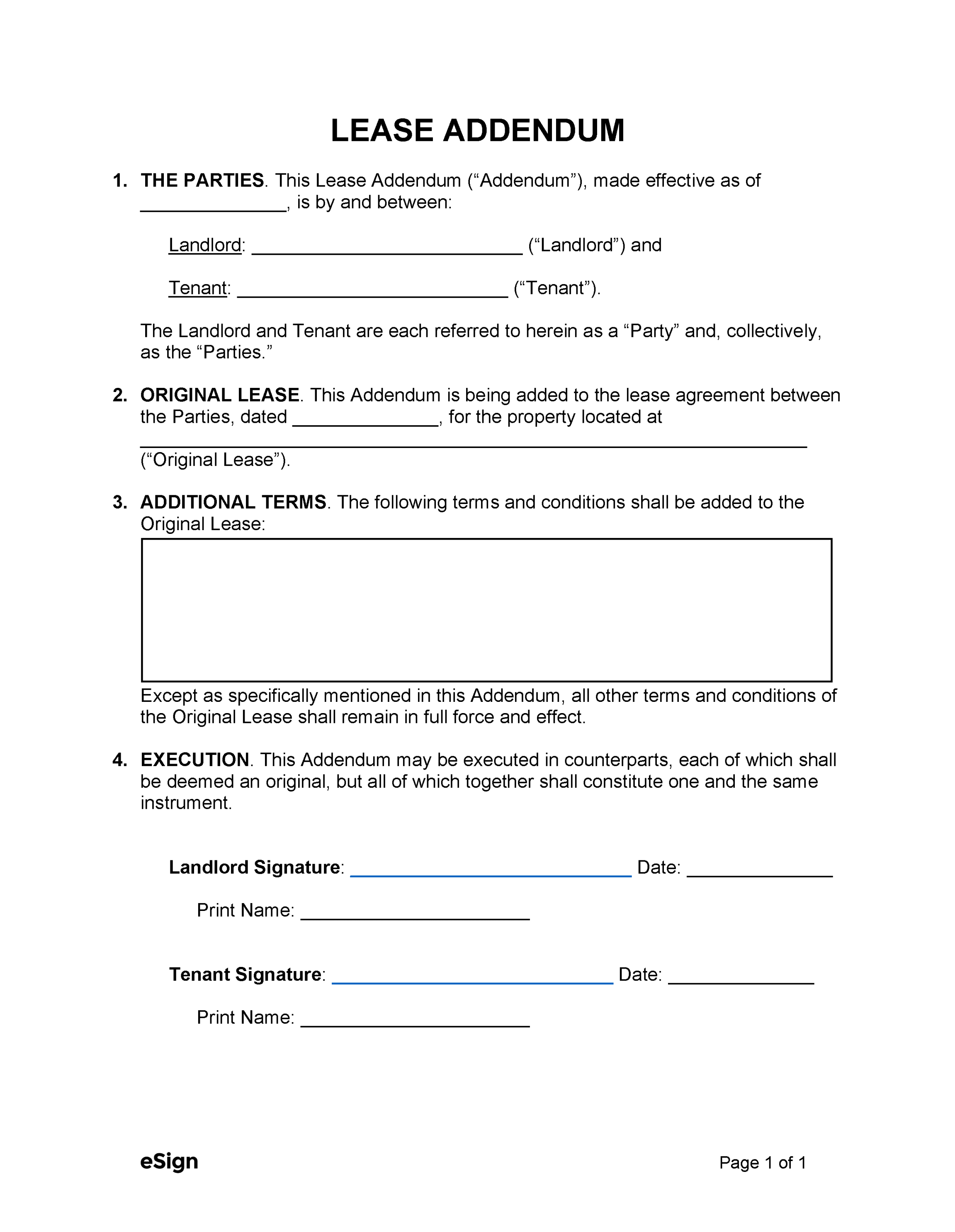 Free Lease Addendum Templates ()  PDF  Word