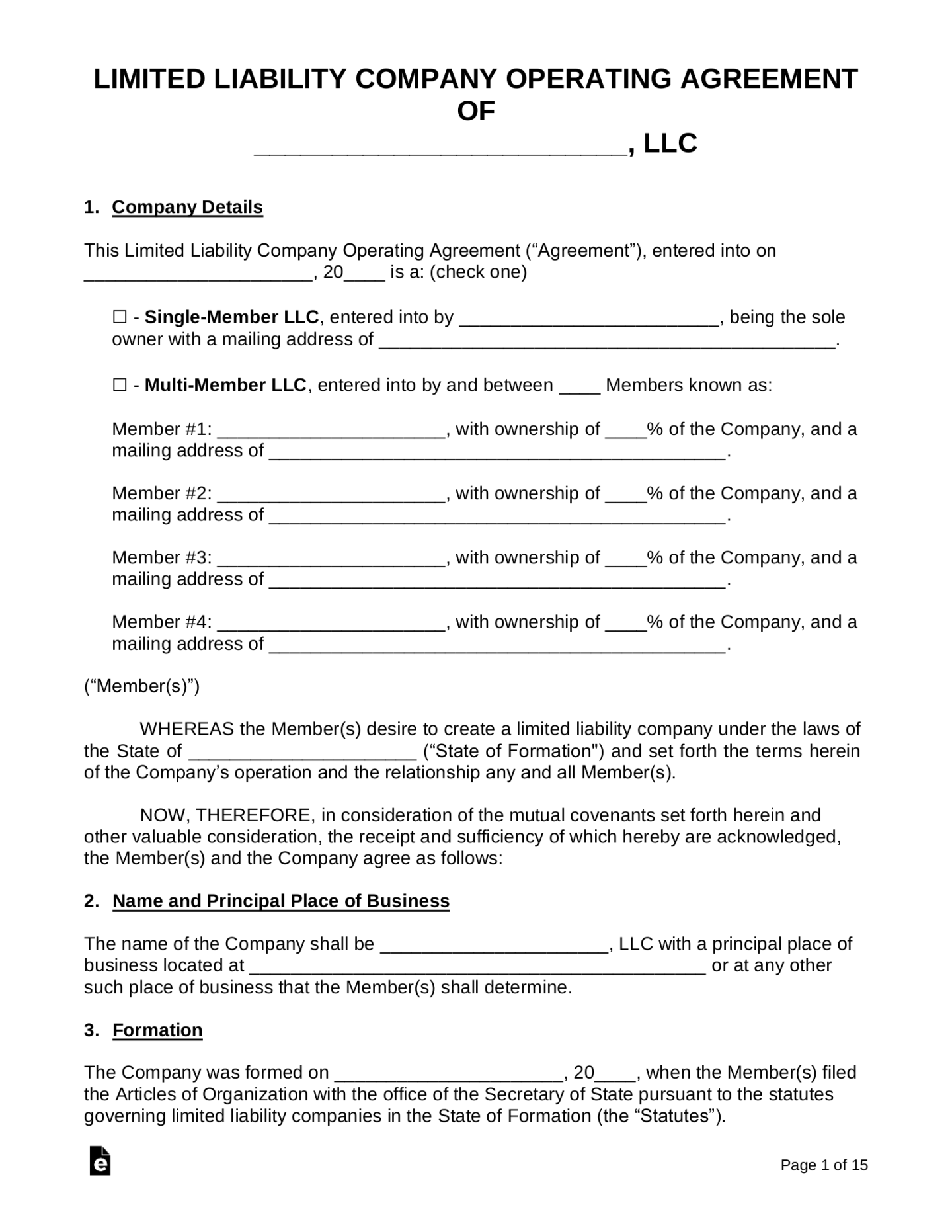 Free LLC Operating Agreement Templates () - PDF  Word – eForms