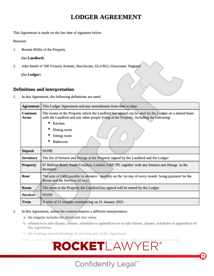 Free Lodger Agreement  Template & FAQs - Rocket Lawyer UK