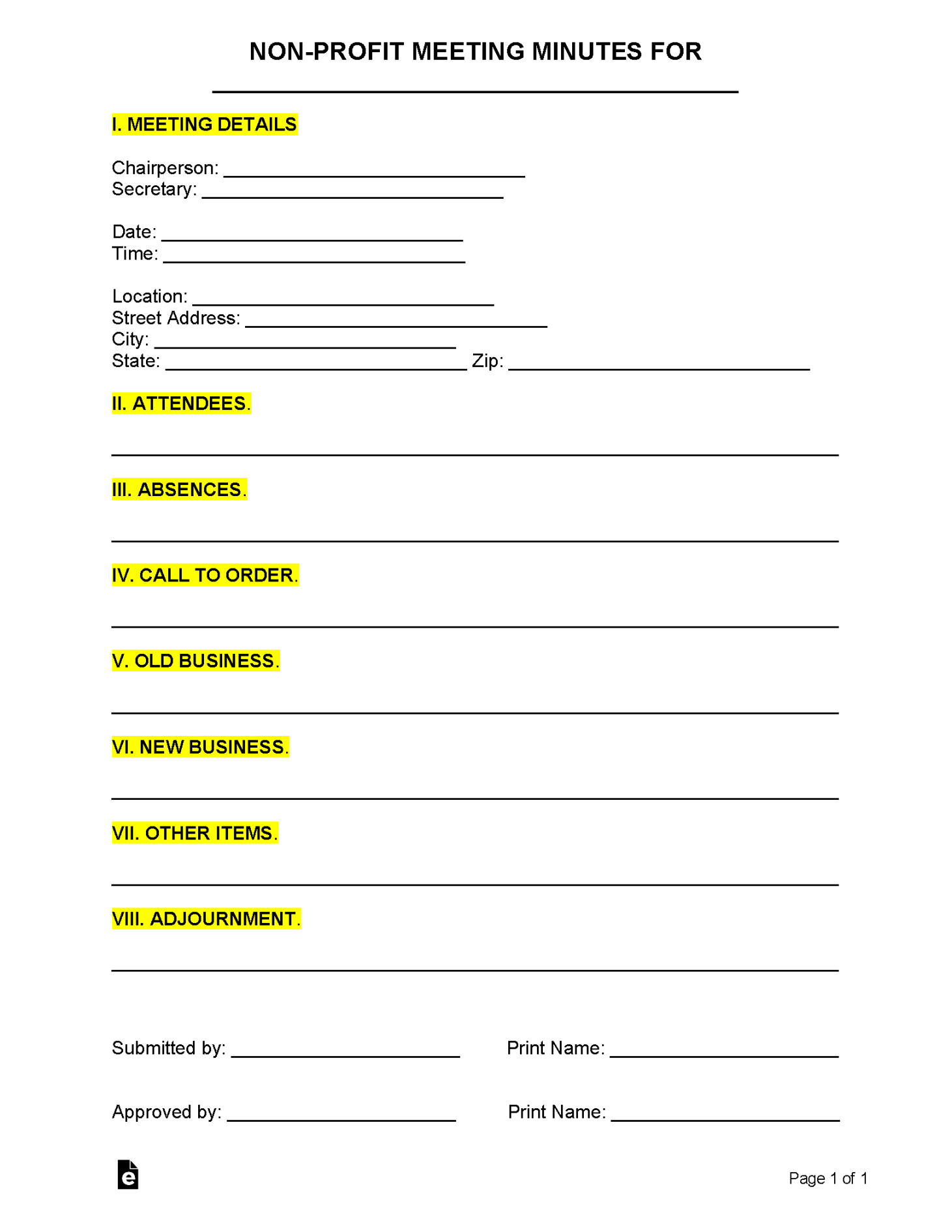 Free Non-Profit Meeting Minutes Template  Sample - PDF  Word