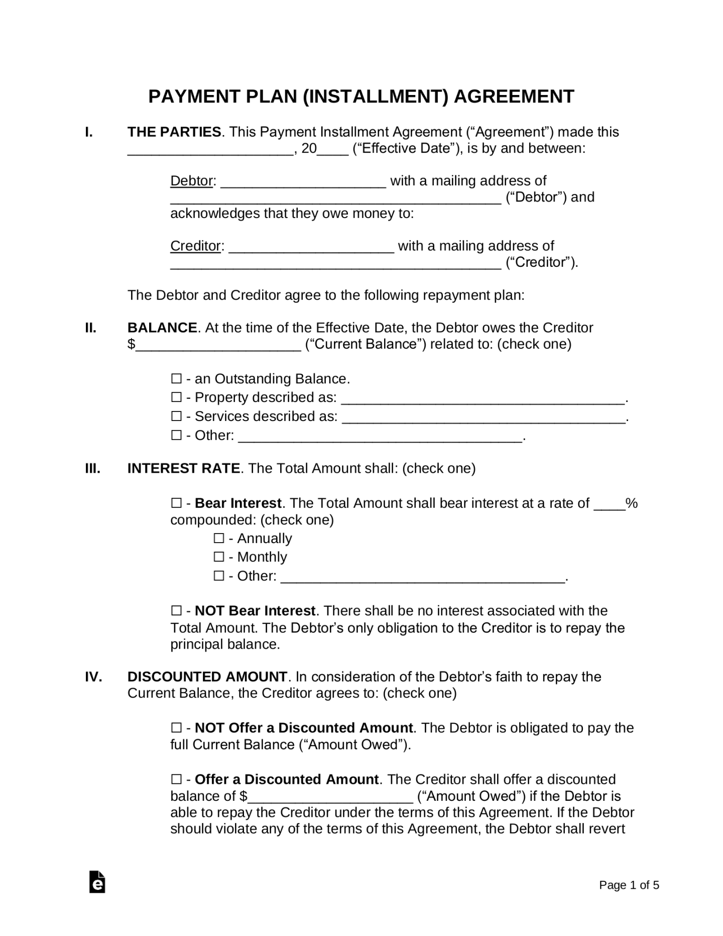 Free Payment Plan Agreement Template - PDF  Word – eForms