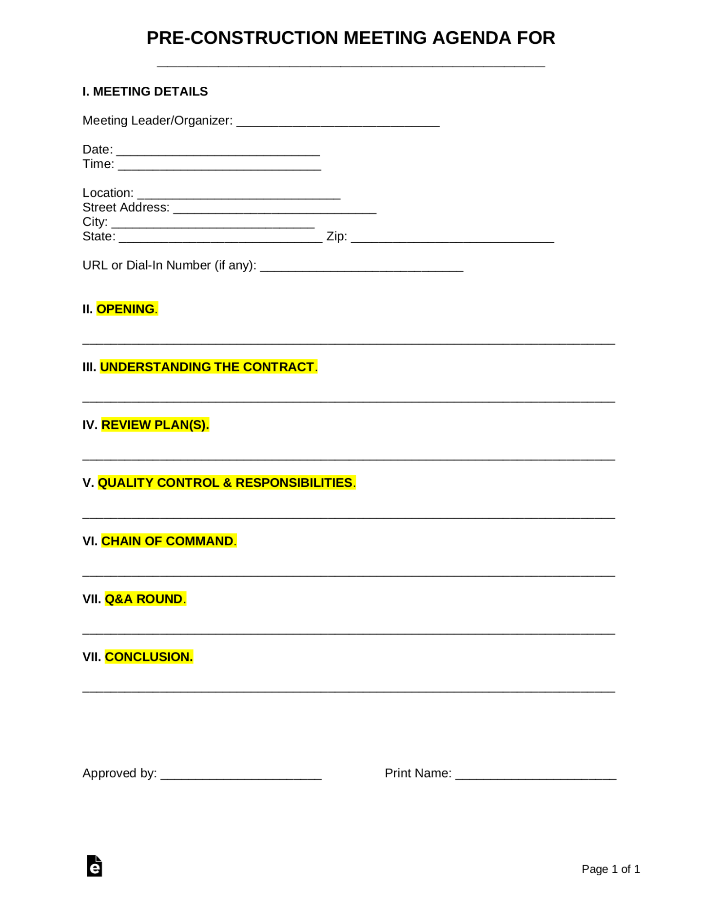 Free Pre-Construction Meeting Agenda Template - PDF  Word – eForms